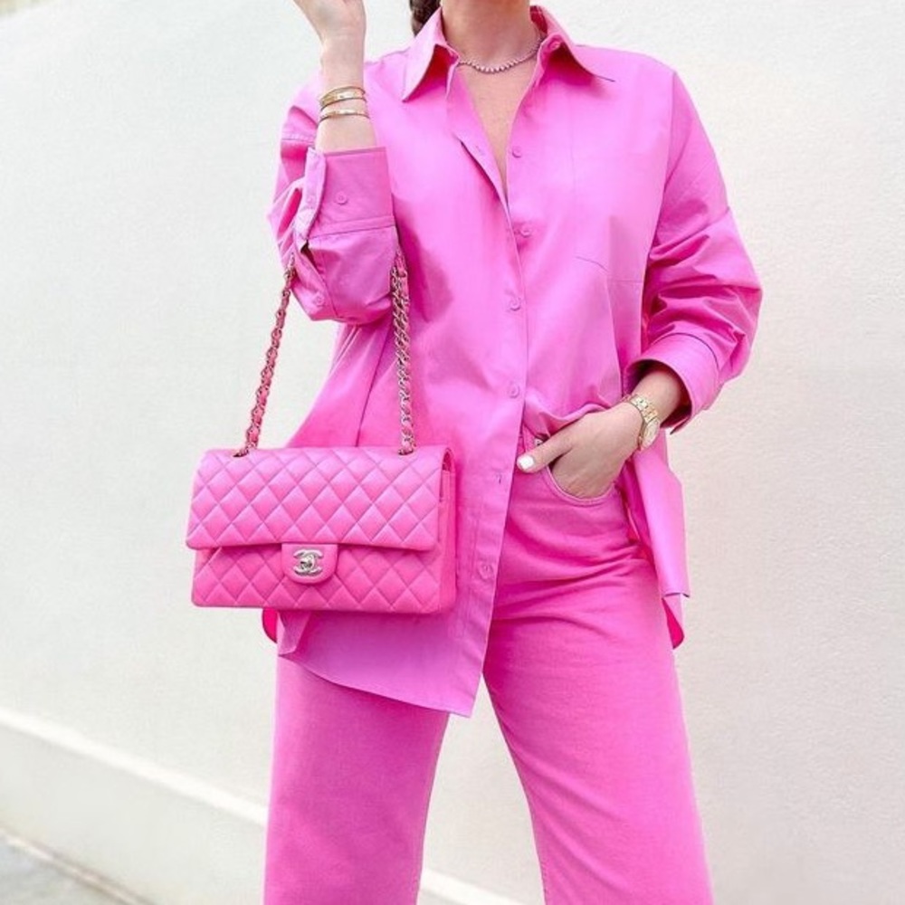 Chanel pink medium classic double flap bag